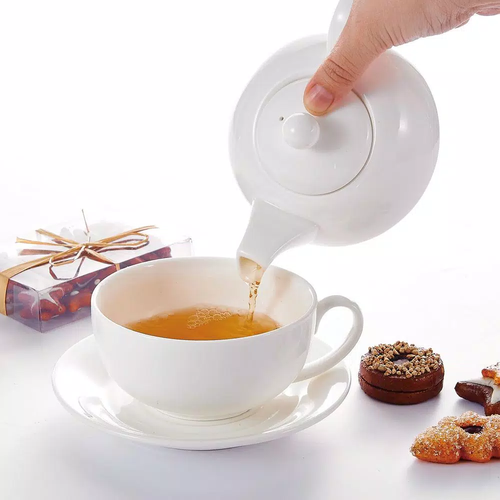 MALACASA White Porcelain Tea for One Set - 3 Piece Teapot, Teacup and Saucer Set