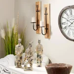 LITTON LANE Industrial Black Metal and Natural Wood Arrow Wall Sconces, Set of 2 thumbnail 1