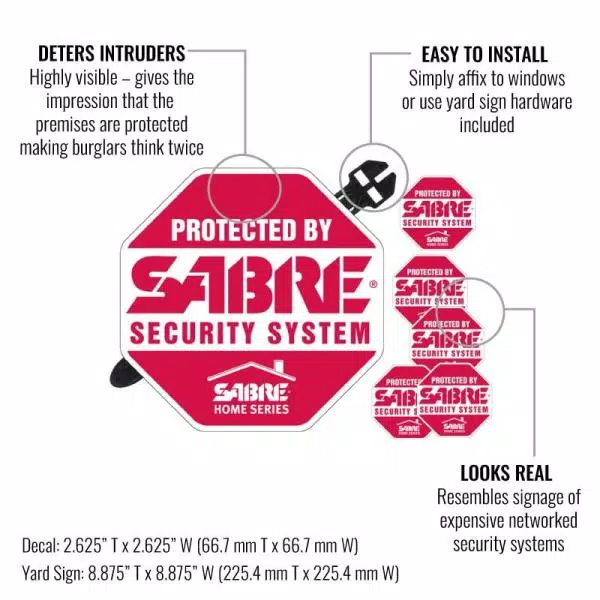 SABRE Home Security Yard Sign and Window Decal Set - Red Deterrent Signage