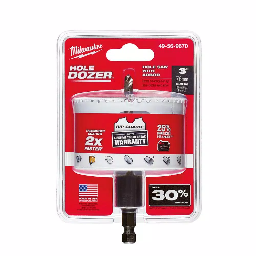 Milwaukee 3 in. Hole Dozer Bi-Metal Hole Saw with 3/8 in. Arbor & Pilot Bit