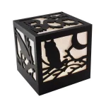 LUMABASE 4.75 in. Halloween Wooden Lantern with Multi-Orange LED Lights, Owl and Crow Design thumbnail 1