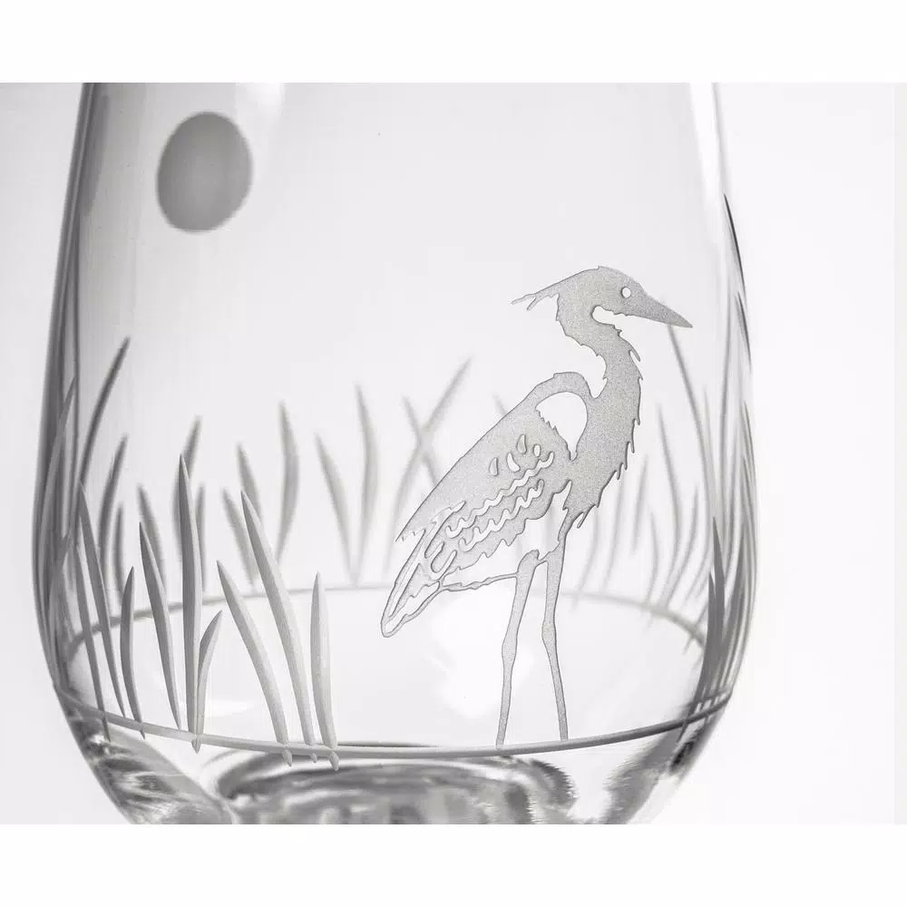 Rolf Glass Heron 18 oz. All-Purpose Wine Glass Set of 4, Etched Glassware