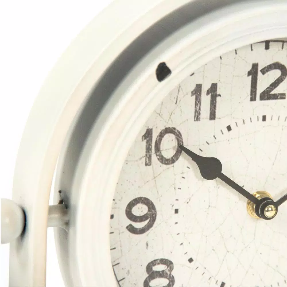 Zentique Vintage White Metal Hinged Bird Table Clock - Distressed Porcelain Style Analog Desk Clock
