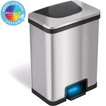 Halo TapCan 13 Gallon Smart Step Pedal Sensor Trash Can, Brushed Stainless Steel with Black Trim thumbnail 1