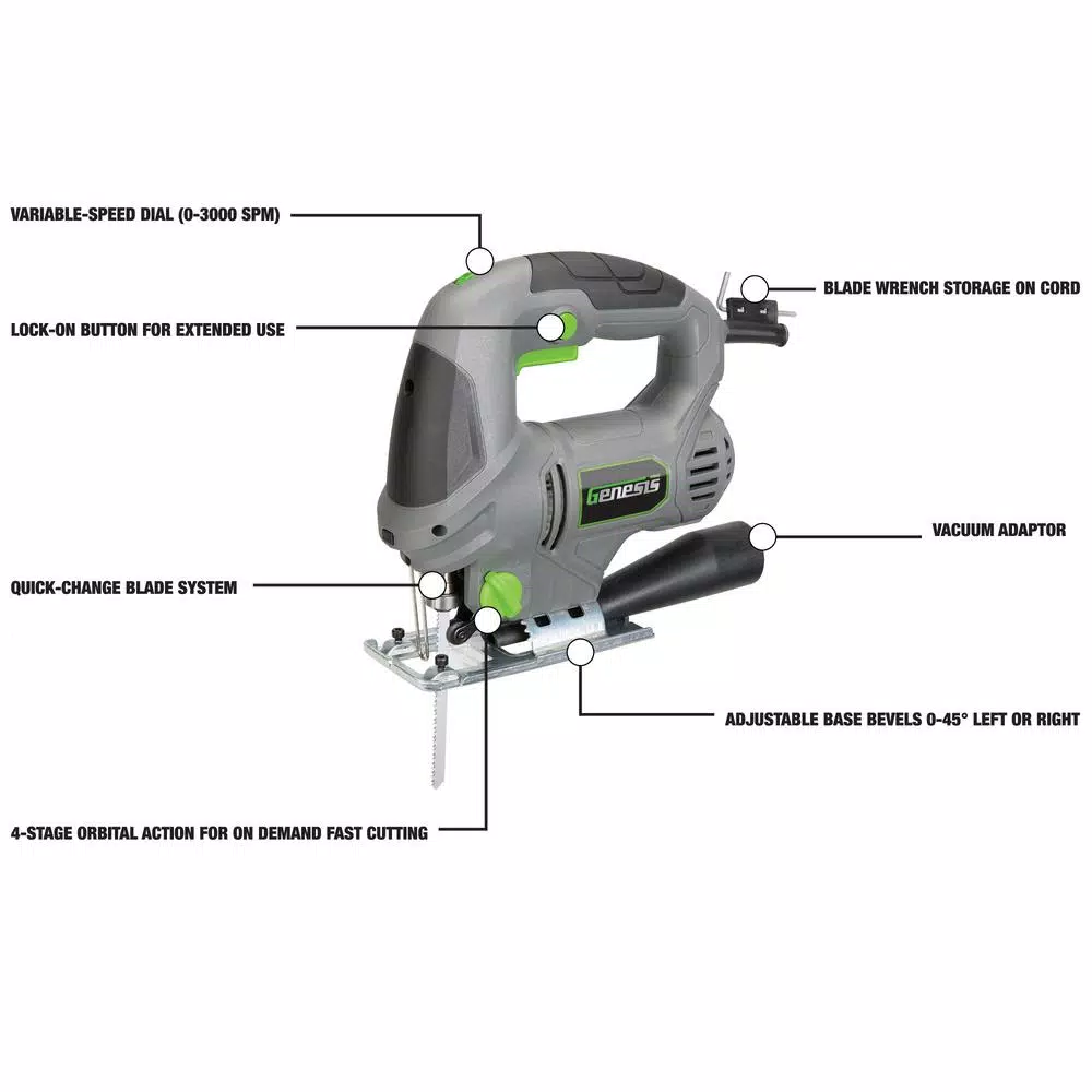 Genesis GJS500 5.0 Amp Variable Speed Jig Saw with 4-Position Orbital Action