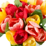 Pure Garden 8 in. Multicolor Tulip Artificial Floral Arrangement in Glass Vase thumbnail 3