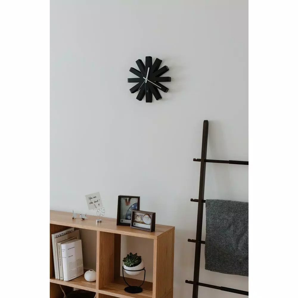 Umbra Ribbon 12 in. Black Metal Wall Clock - Modern Analog Decor
