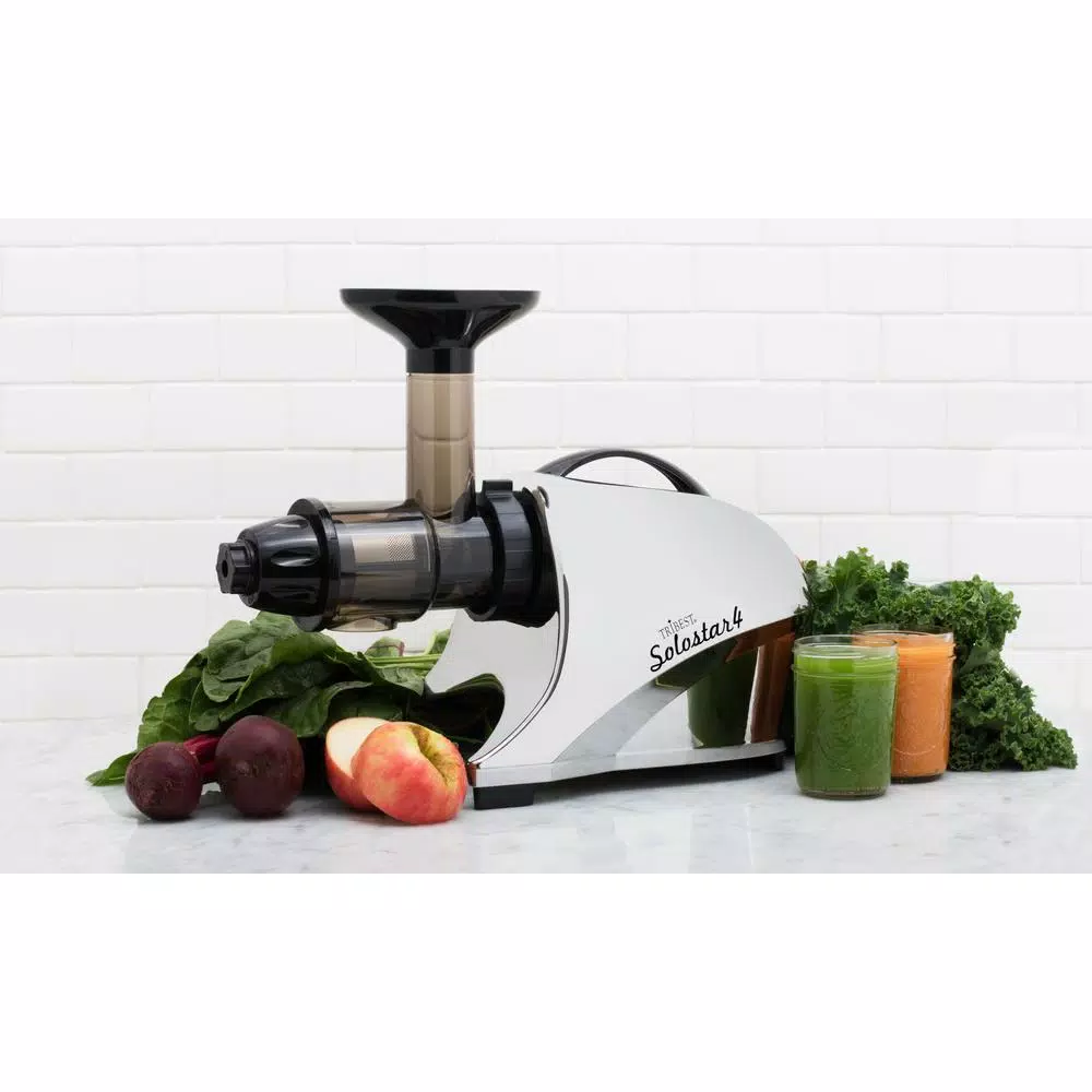 Tribest Solostar 4 Cold Press Juicer, 16 fl. oz. Chrome Horizontal Single Auger Juicer