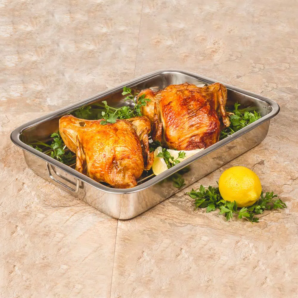Unbranded Stainless Steel Roasting Pan with Removable Rack, 18 x 14 inch