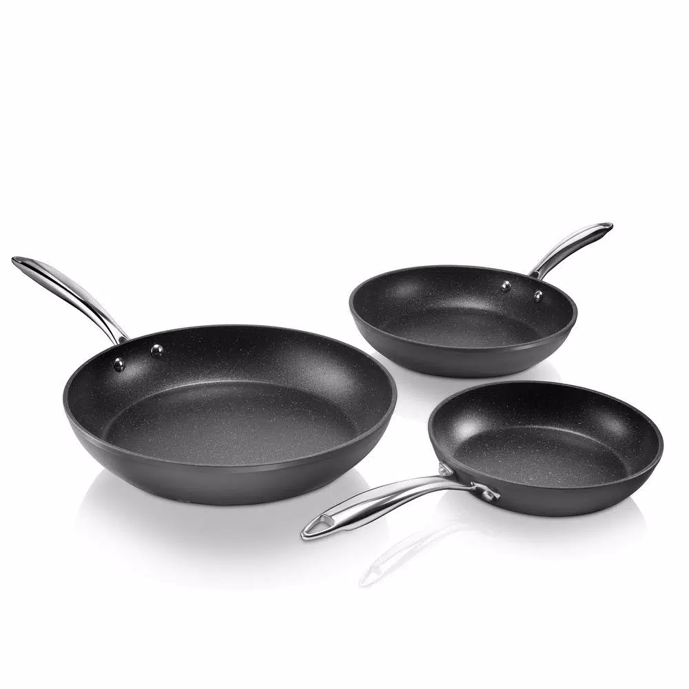 Granitestone Professional 3-Piece Hard Anodized Diamond Infused Nonstick Fry Pan Set, Induction Capable