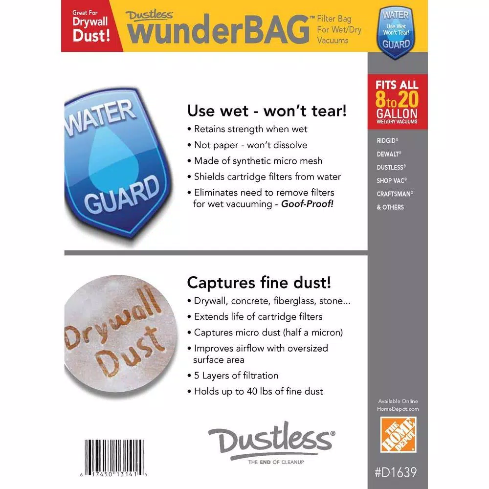 Dustless Technologies Wunderbag Micro Pre-Filter 2-Pack for Dustless 16 Gal. Wet/Dry and HEPA Vacuums