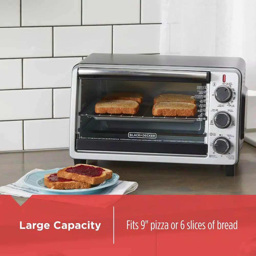 BLACK+DECKER 6-Slice Convection Toaster Oven with Bake, Broil, Toast, and Keep Warm Functions - Black/Stainless Steel