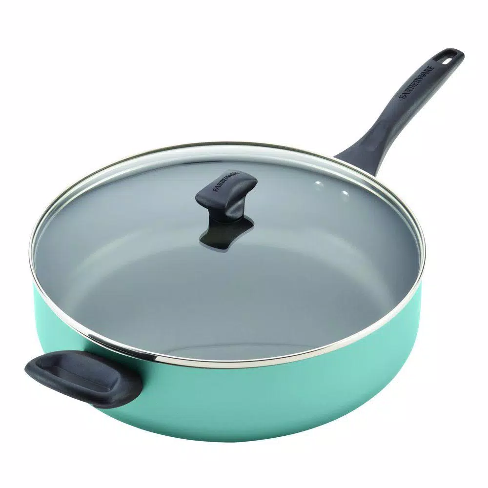 Farberware 6-Quart Nonstick Aluminum Saute Pan with Glass Lid, Aqua