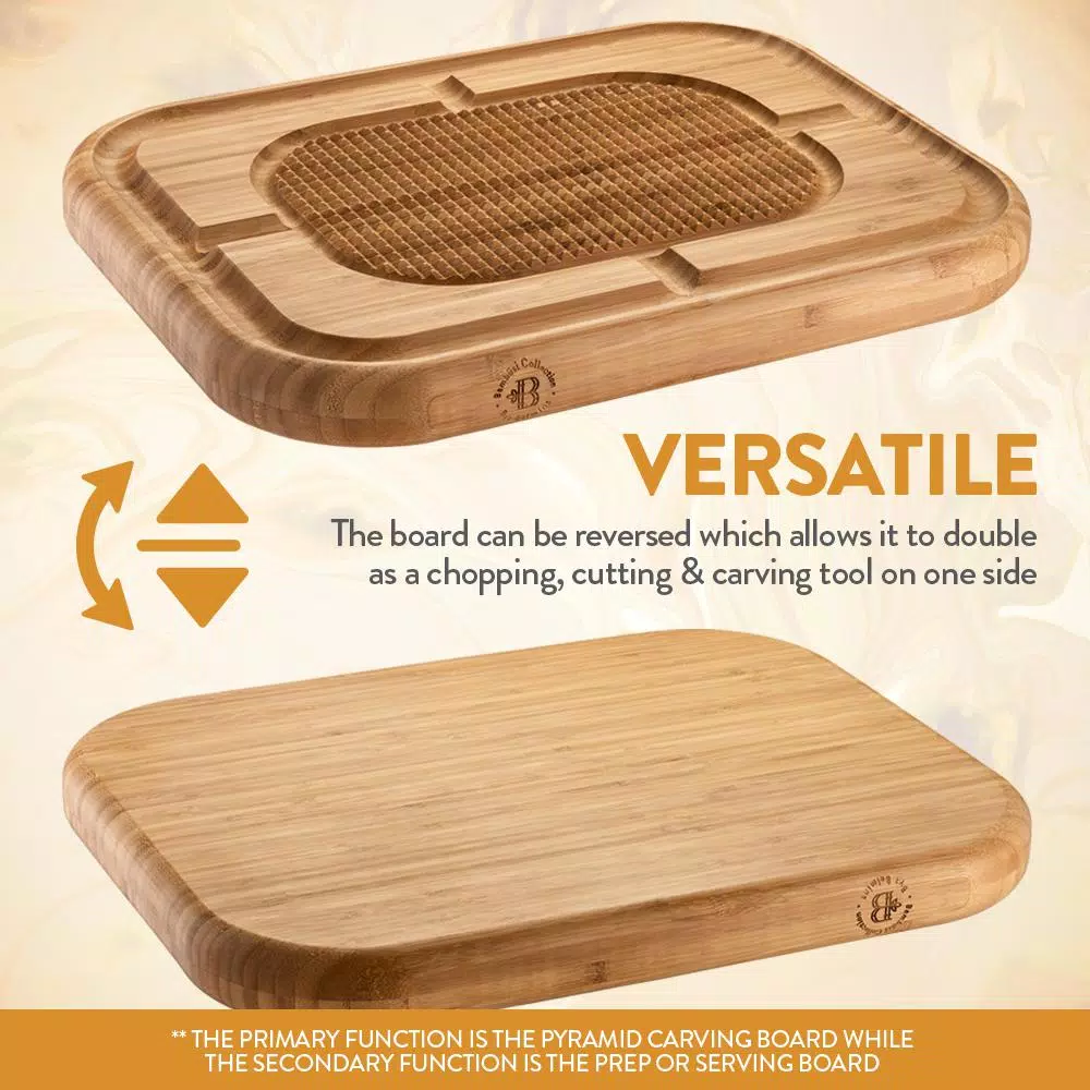Unbranded Bambsi Bamboo Meat Carving Board with Pyramid Design and Juice Groove, Reversible Large Cutting Board