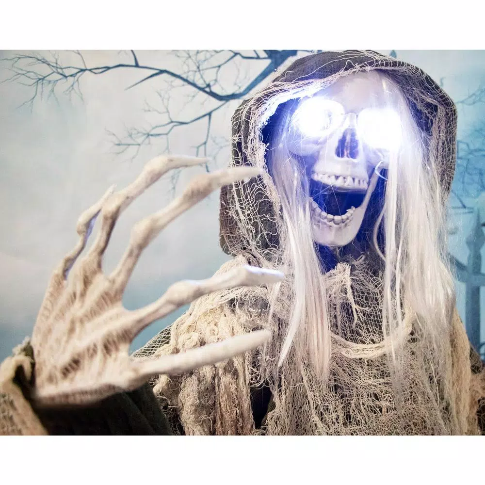 Haunted Hill Farm 5 ft. Animatronic Moaning Skeleton Halloween Prop with Green Cloak