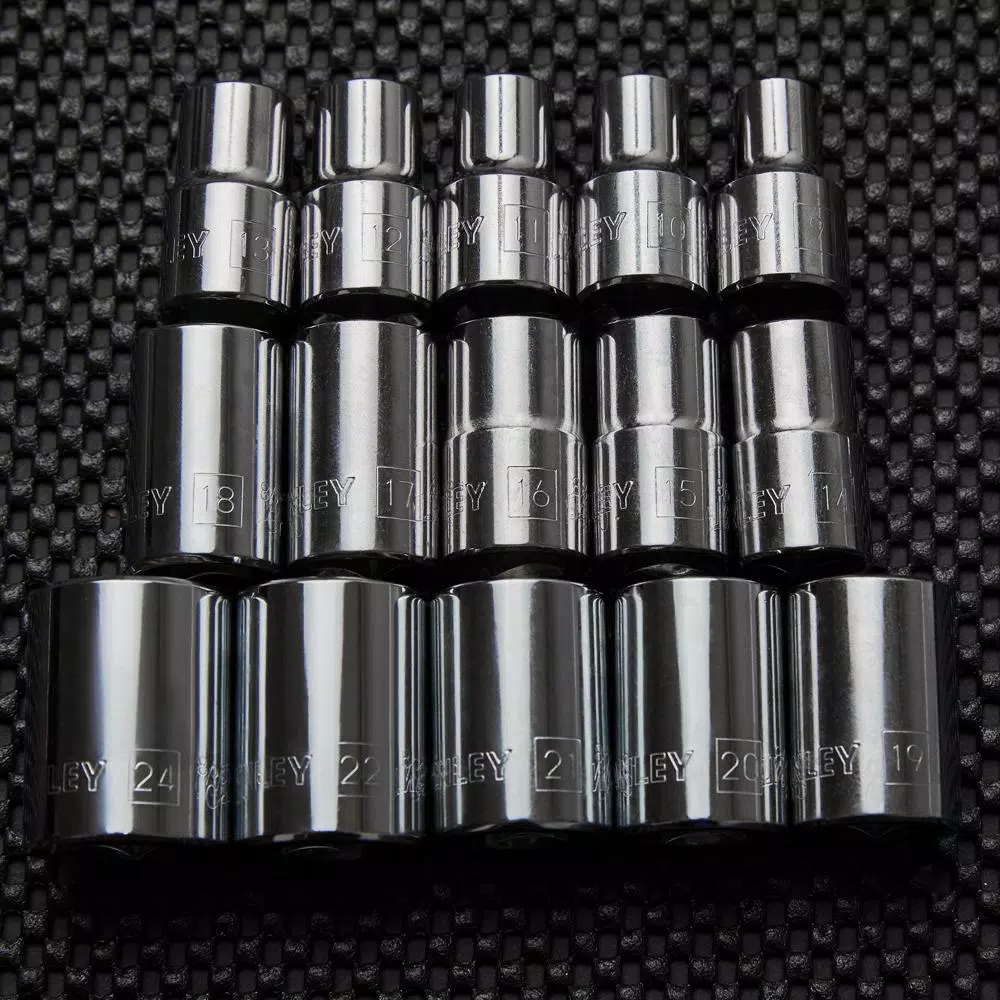 Stanley 15-Piece 1/2 in. Drive Metric Deep Socket Set, 12-Point Professional Grade