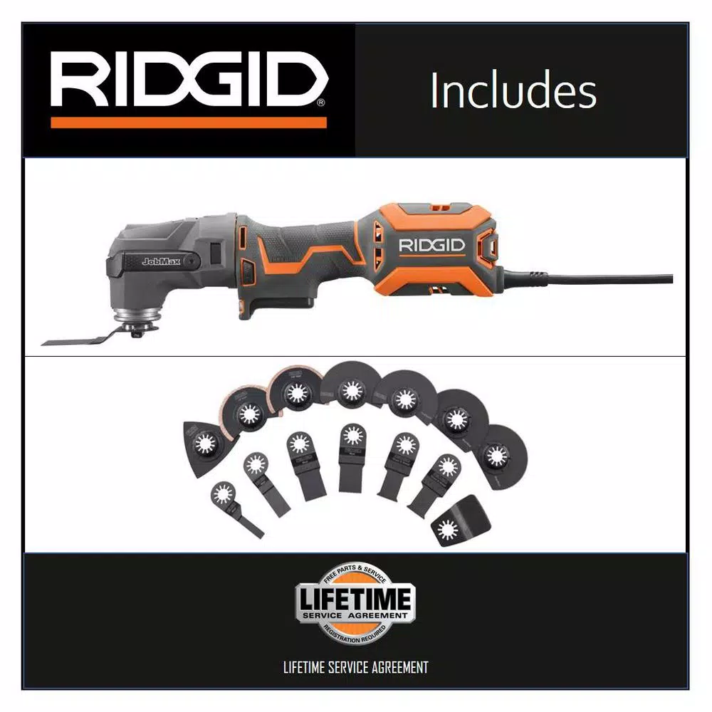 RIDGID 4 Amp Corded JobMax Multi-Tool Kit with 14-Piece Oscillating Blade Accessory Set