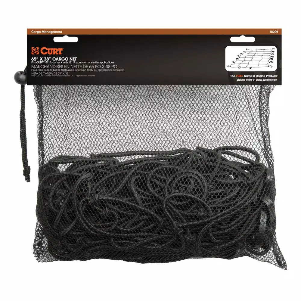 CURT 65" x 38" Extended Roof Rack Cargo Net, Black Nylon