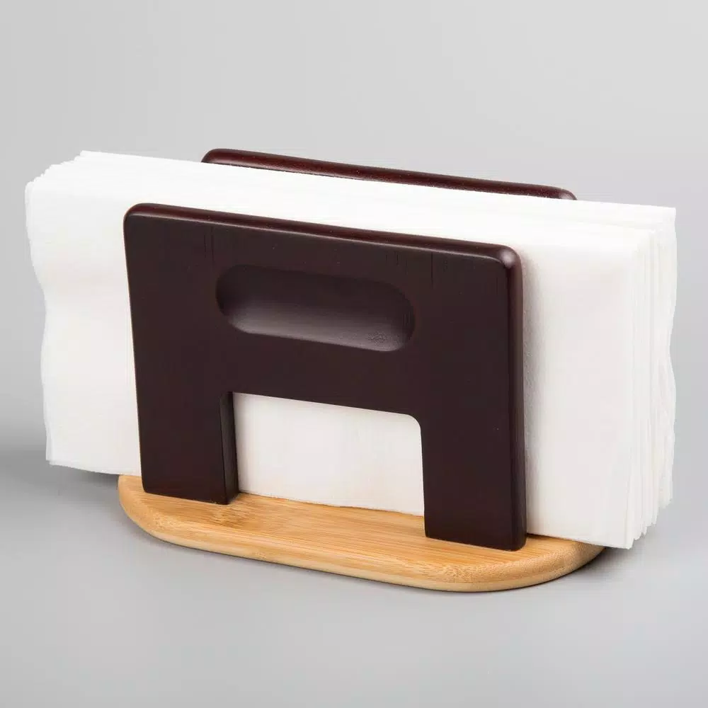 Creative Home Natural Bamboo Espresso Napkin Holder - Upright Tabletop Tissue Dispenser