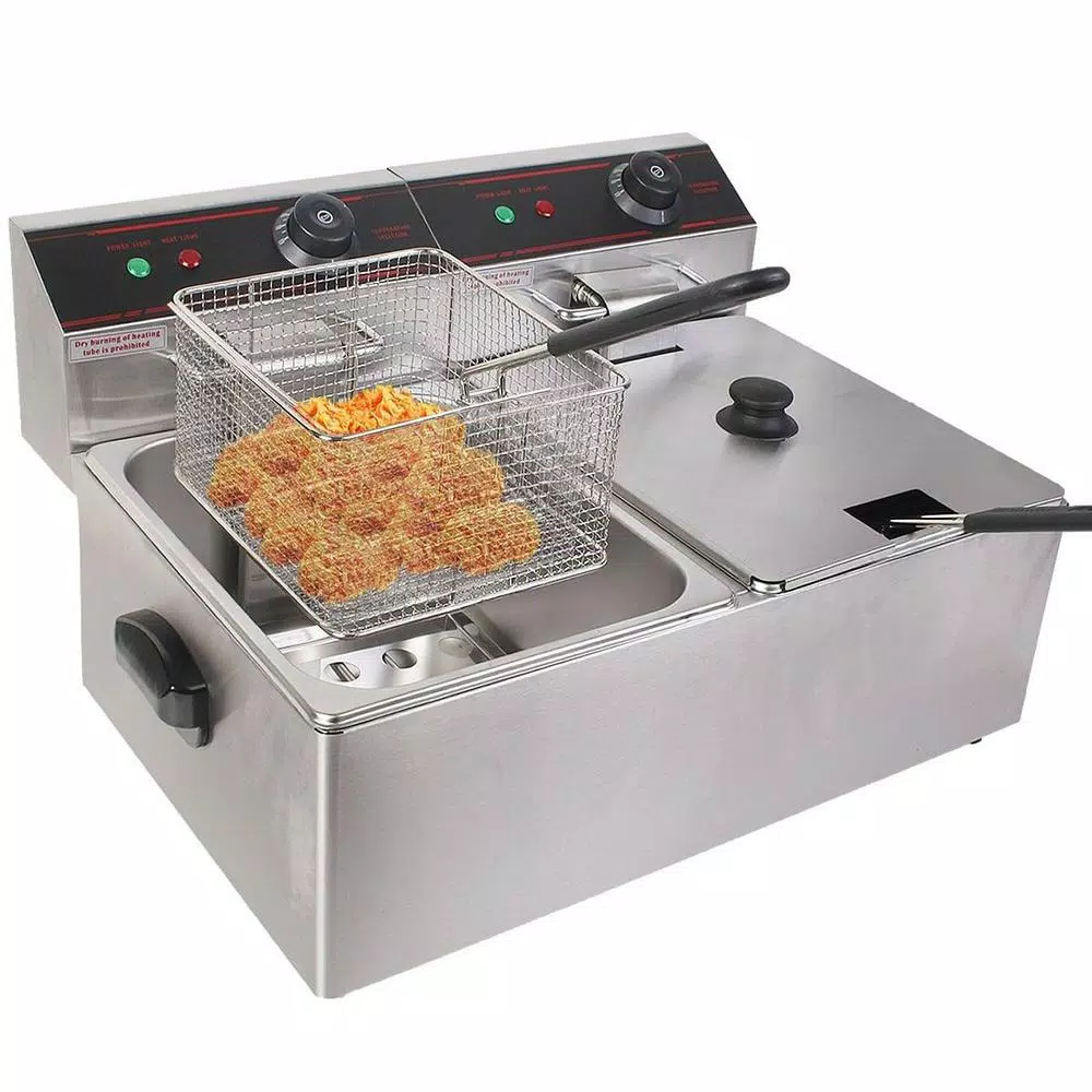 Costway 5000W Dual Tank Electric Countertop Deep Fryer, Stainless Steel Commercial & Home Restaurant Fryer