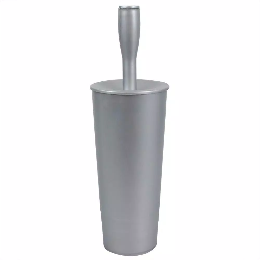 Home Basics Grey Plastic Toilet Brush and Holder Set with Nylon Bristles