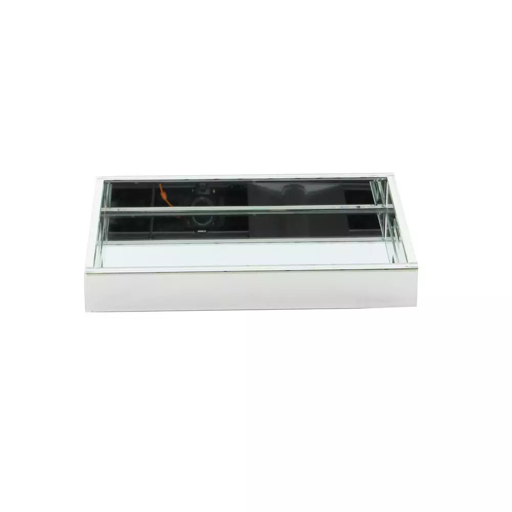 LITTON LANE 18 in. Modern Silver Decorative Mirror Tray with Polished Aluminum Exterior