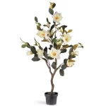 National Tree Company 48 in. Artificial White Magnolia Flower Tree in Matte Black Pot thumbnail 1
