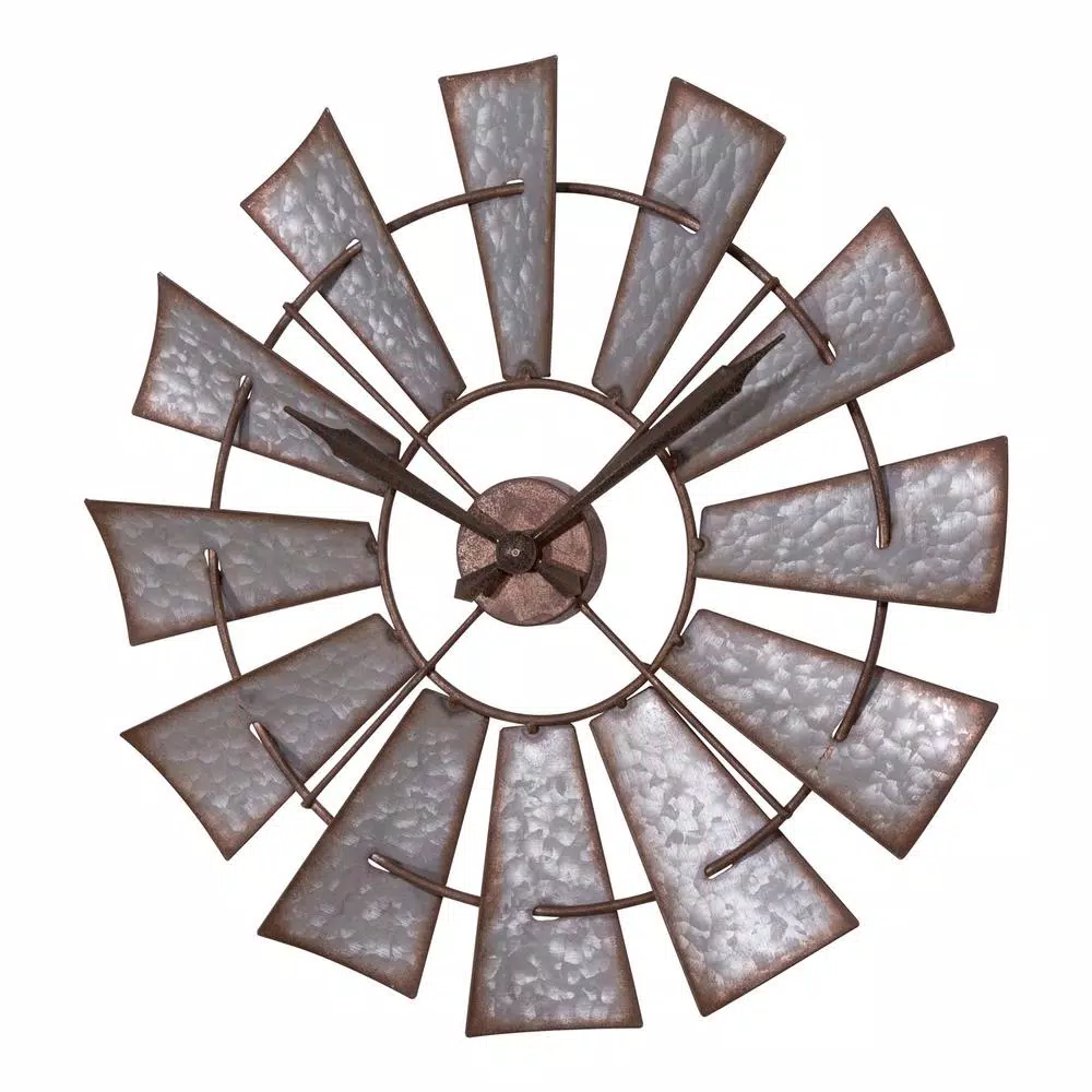 La Crosse Clock 22 in. Metal Windmill Quartz Wall Clock - Rustic Farmhouse Decor