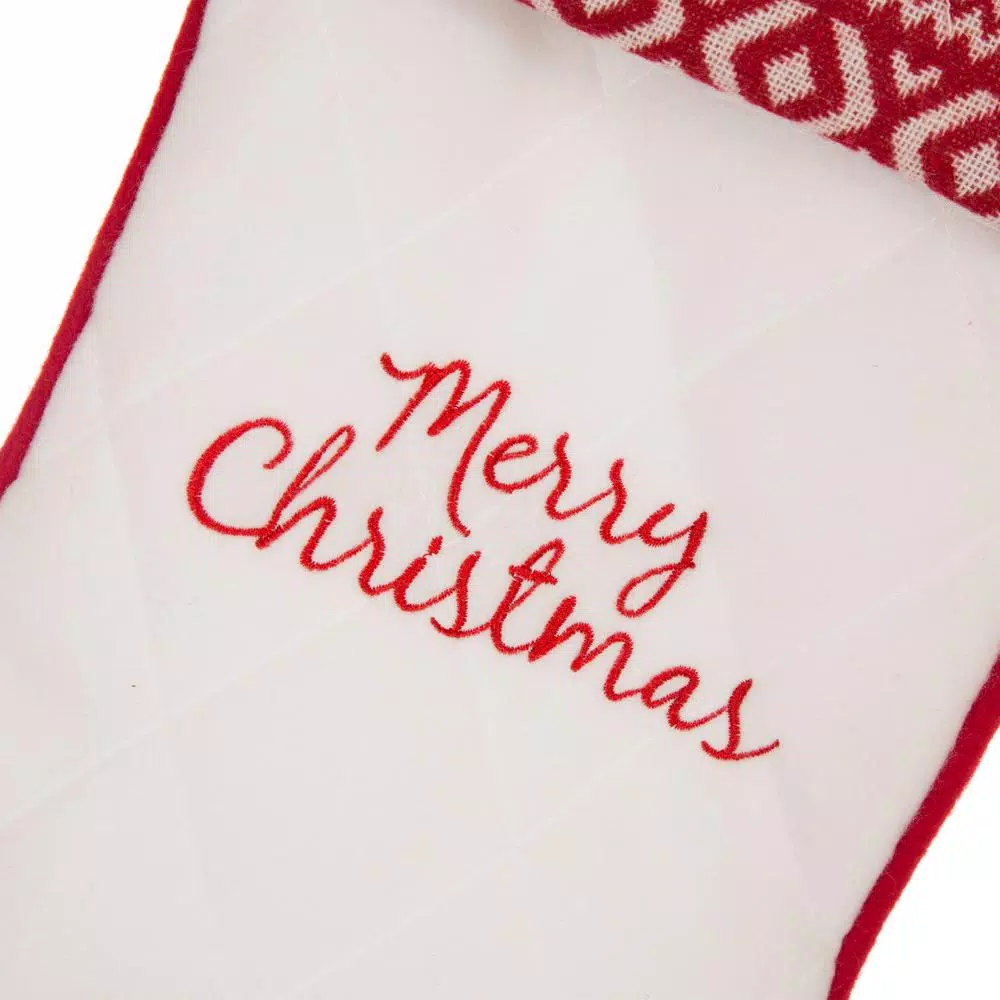 Glitzhome 21 in. White Fleece Polyester Christmas Stocking Decor (2-Pack)