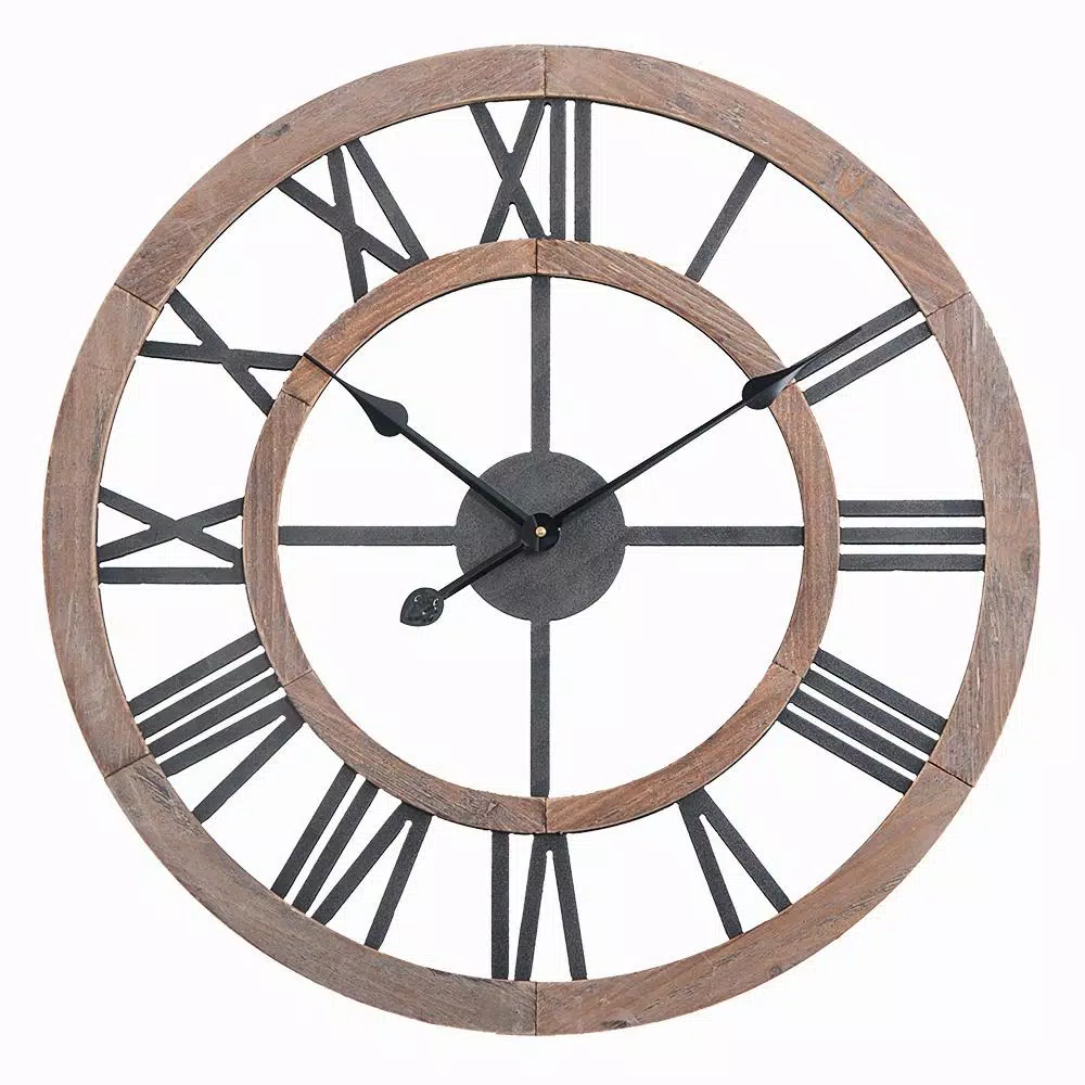 Utopia Alley 24-inch Oversized Roman Numeral Wall Clock - Multi-Tone Wood & Metal