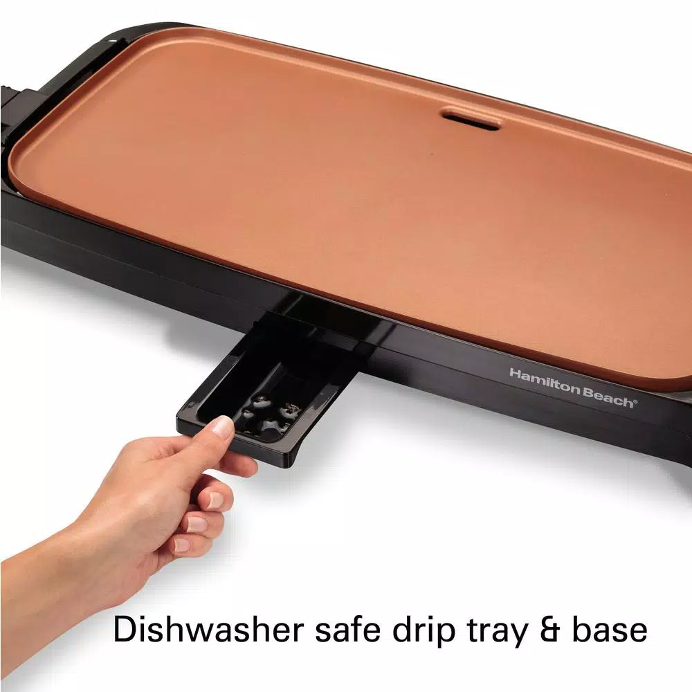 Hamilton Beach Reversible 200 sq. in. Durathon Ceramic Nonstick Electric Griddle, Black