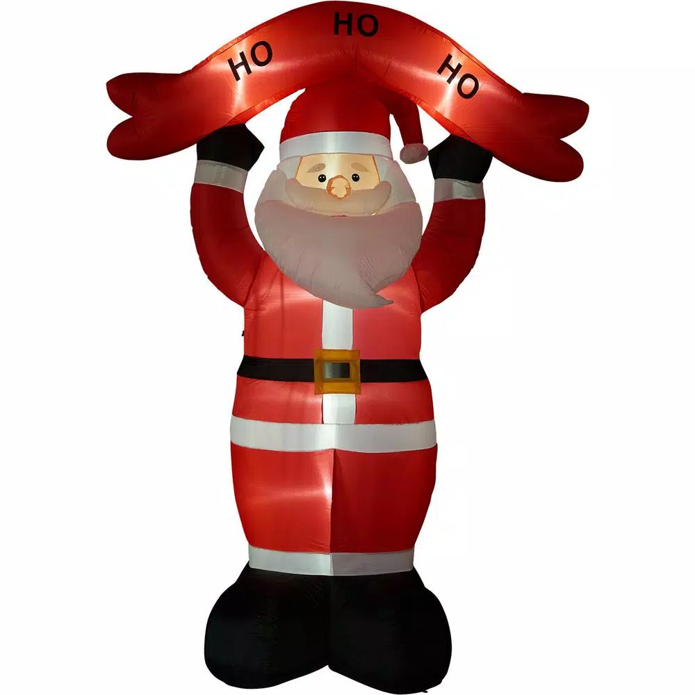 Fraser Hill Farm 10 ft. Santa Claus Inflatable with HO HO HO Sign and White Lights