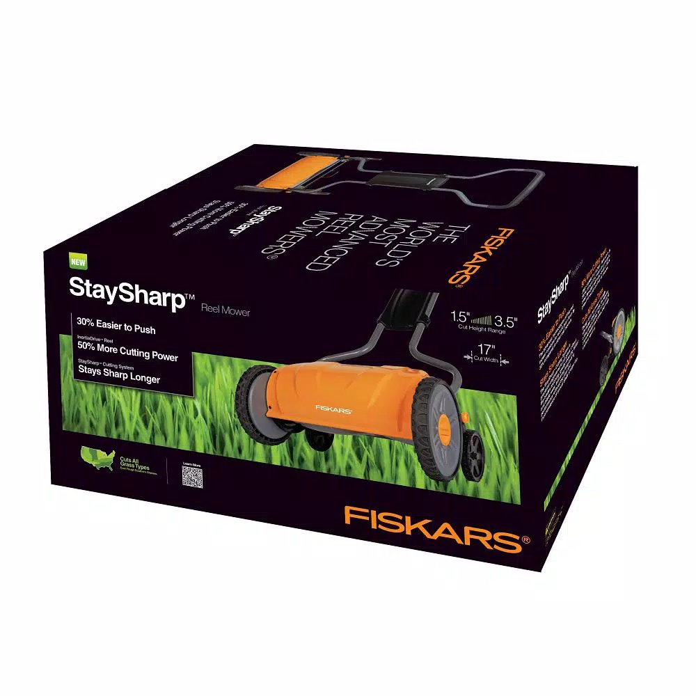Fiskars StaySharp 17 in. Manual Push Reel Mower, Non-Electric Walk Behind
