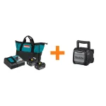 Makita 18V LXT 4.0 Ah Battery and Rapid Optimum Charger Starter Pack with Bonus Bluetooth Job Site Speaker thumbnail 1