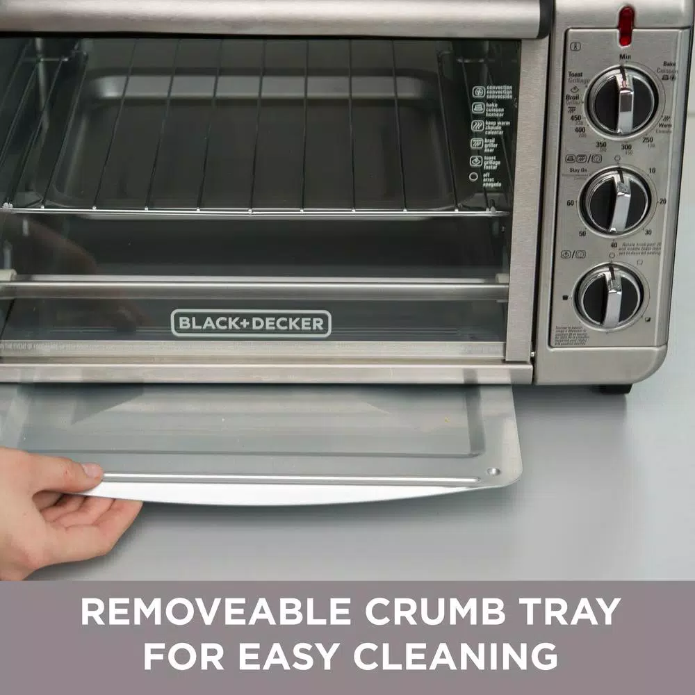 BLACK+DECKER 1500W 6-Slice Convection Toaster Oven with Broiler Pan, Black and Silver