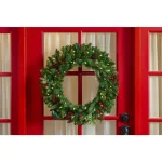 Home Accents Holiday 30 in. Winslow Fir Pre-lit Artificial Christmas Wreath with 50 Warm White LED Lights and Timer thumbnail 2