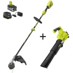 RYOBI 18V ONE+ Brushless String Trimmer and Whisper Series Blower Combo Kit with 4 Ah Battery and Charger thumbnail 1