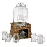 Artland Garden Terrace 3 Gal. Glass Beverage Dispenser Set with Water Hyacinth Stand and 6 Mason Jar Mugs thumbnail 1