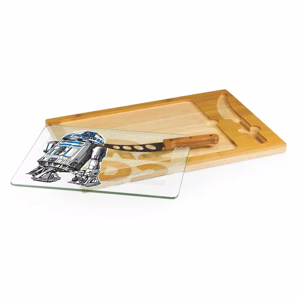 TOSCANA R2-D2 Icon Glass Top Serving Tray and Cheese Knife Set, Rubberwood & Bamboo