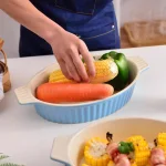 MALACASA 2-Piece Blue Oval Porcelain Bakeware Set, 12.75 in. and 14.5 in. Ceramic Baking Dishes thumbnail 3