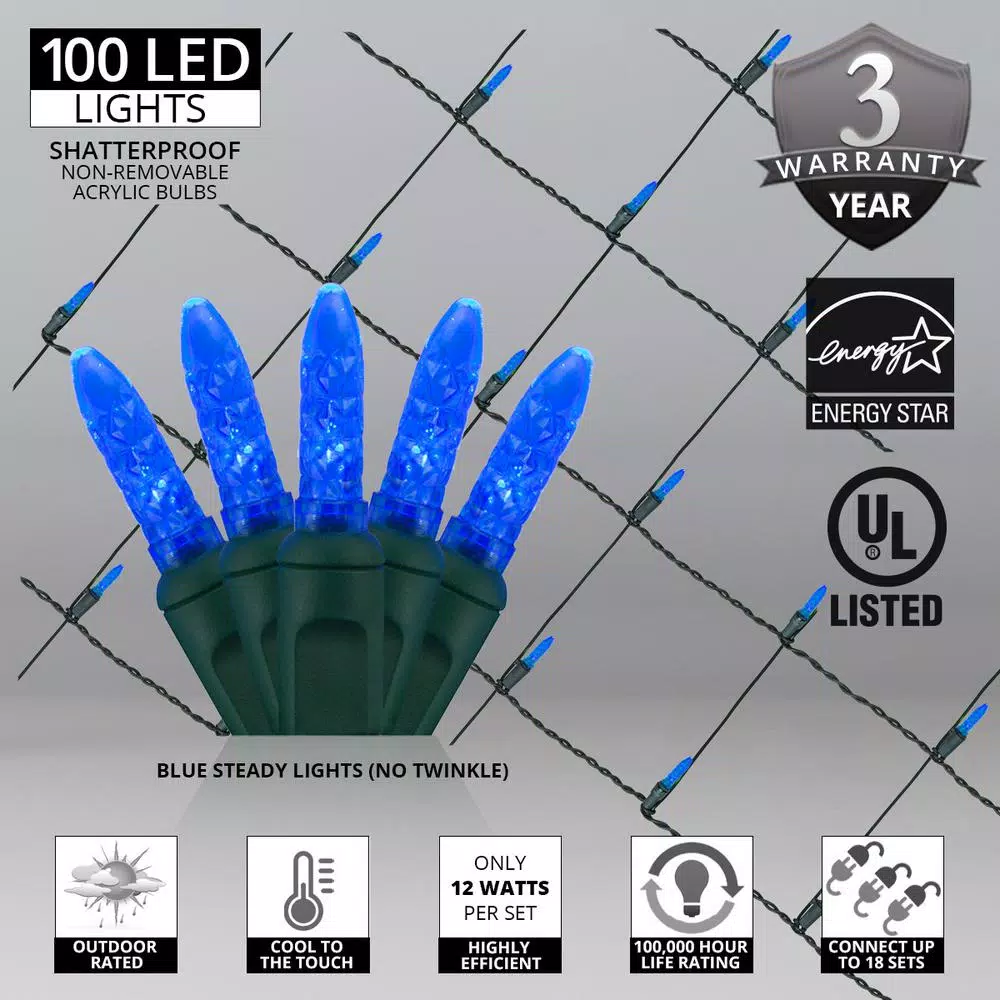 Wintergreen Lighting 48 in. x 72 in. 100-Light M5 Blue LED Net Light Set