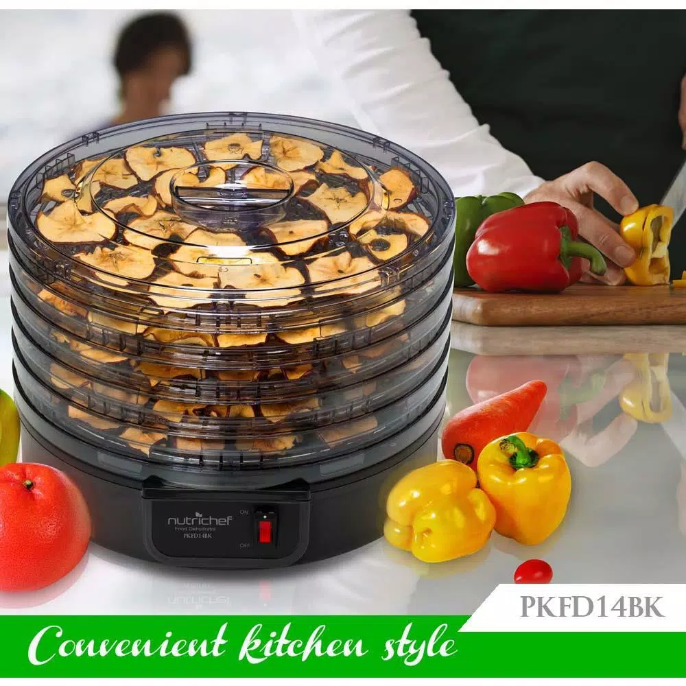 NutriChef 5-Tray Electric Countertop Food Dehydrator, Black