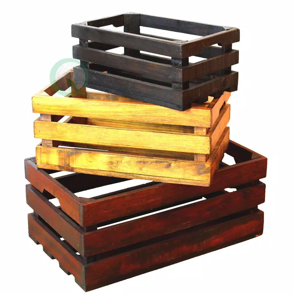 Vintiquewise Set of 3 Rustic Wooden Decorative Crates, Multi-Sized Stackable Storage Boxes