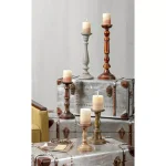 IMAX Rozzi Wooden Candle Holders Set of 5 - Rustic Multi-Colored Candlesticks thumbnail 3