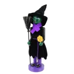 Northlight 14 in. Green Witch Wooden Halloween Nutcracker with Broom and Jack-O-Lantern thumbnail 1
