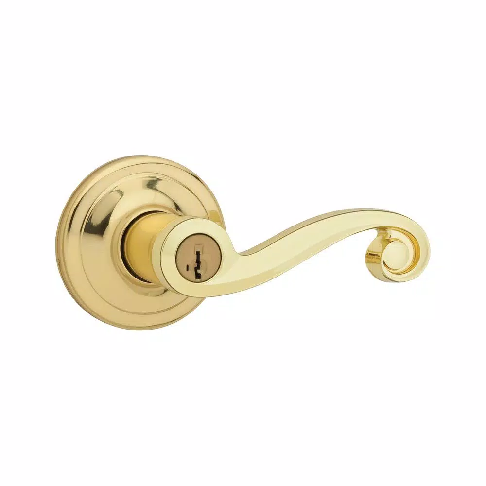 Kwikset Lido Polished Brass Exterior Entry Door Lever with SmartKey Security