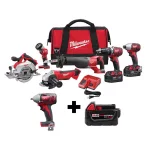 Milwaukee M18 18V Lithium-Ion Cordless 7-Tool Combo Kit w/ 3/8 in. Impact Wrench & 5.0 Ah Battery thumbnail 1