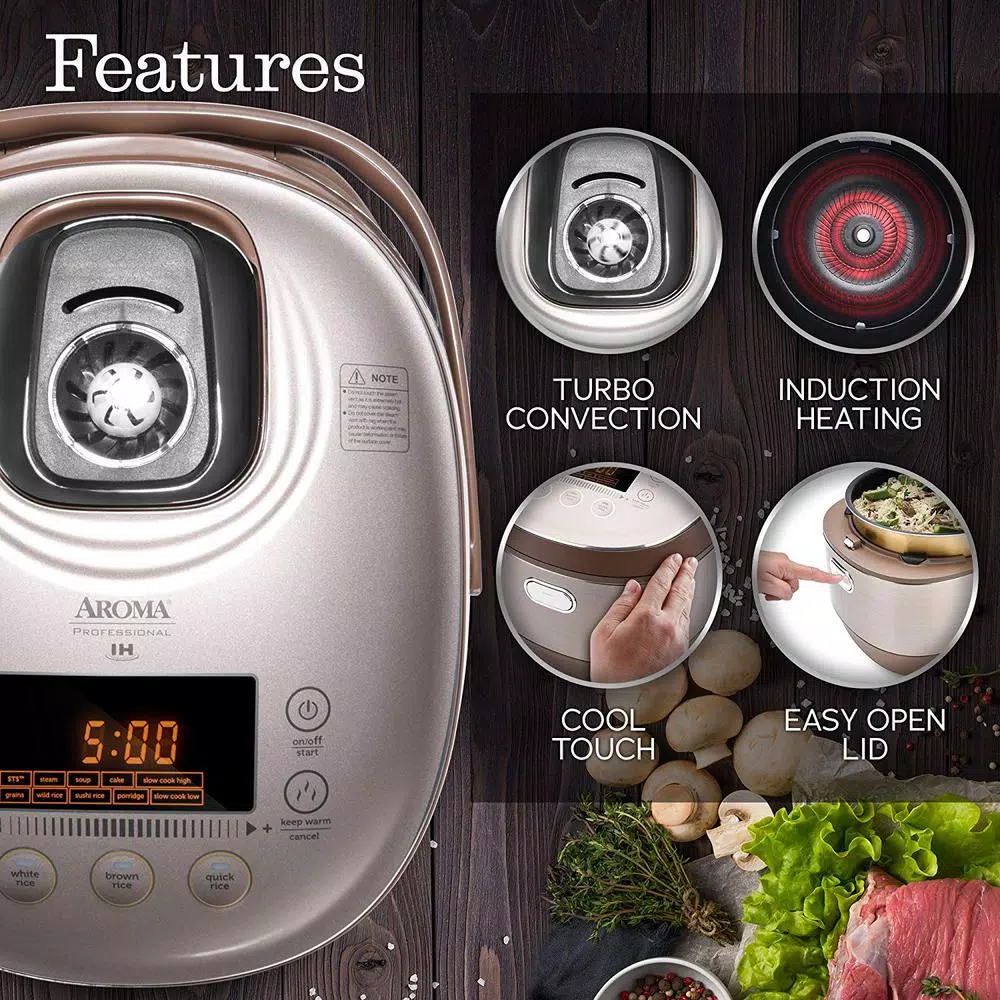 Aroma 5 Qt. Champagne Electric Multi-Cooker with Induction Heating and Ceramic Pot