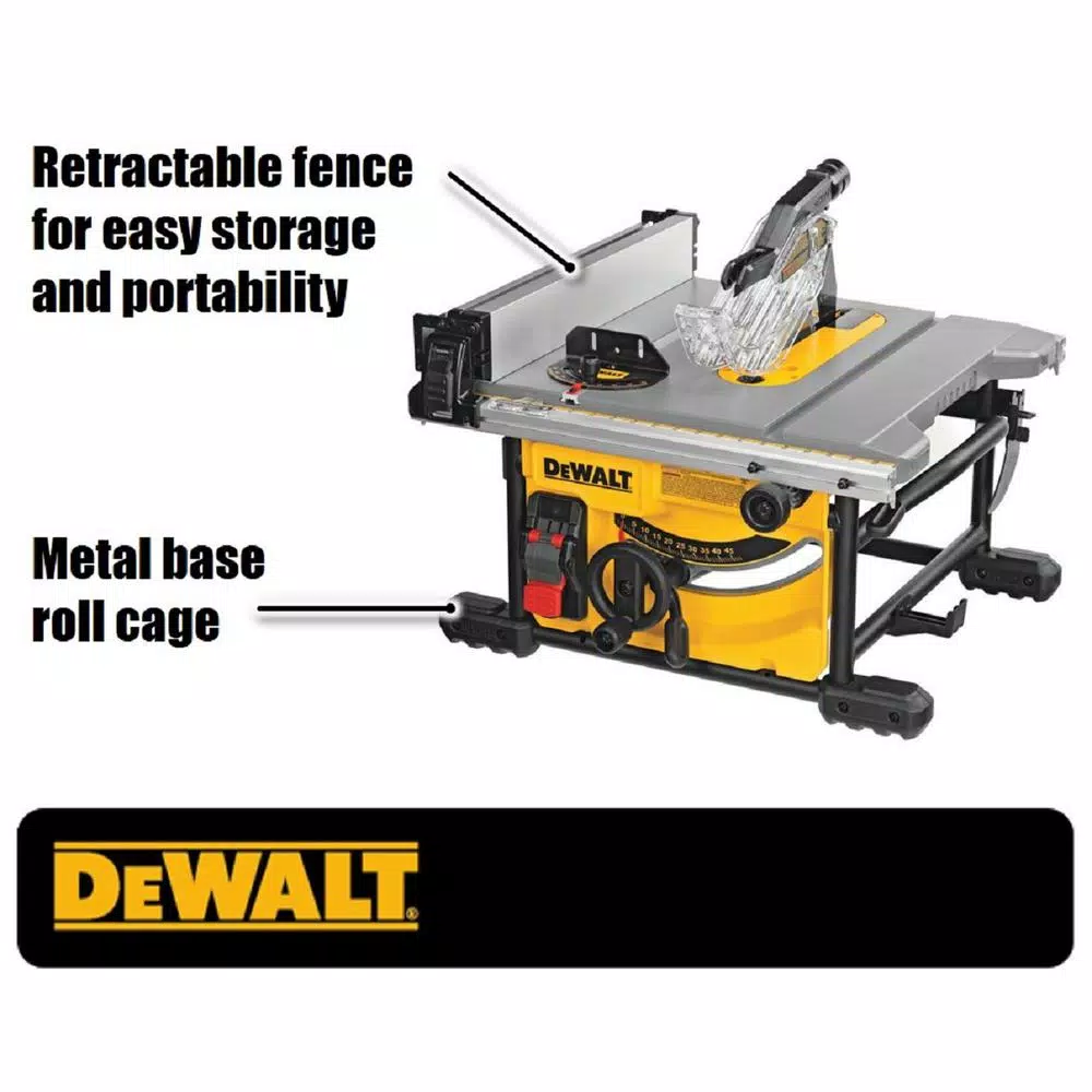DEWALT 15 Amp 8-1/4 in. Compact Corded Jobsite Table Saw with Heavy-Duty Rolling Stand