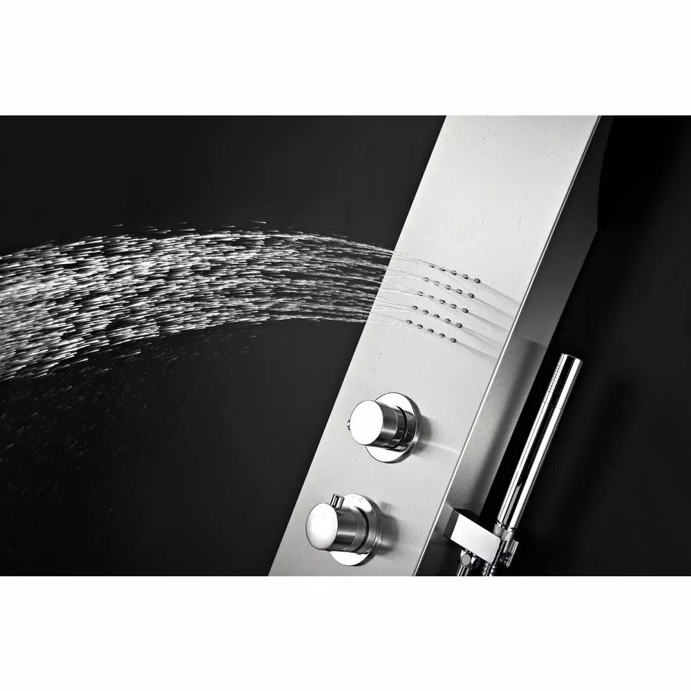 ANZZI Anchorage 60 in. 2-Jet Full Body Shower Panel System with Heavy Rain Head & Spray Wand, Brushed Steel